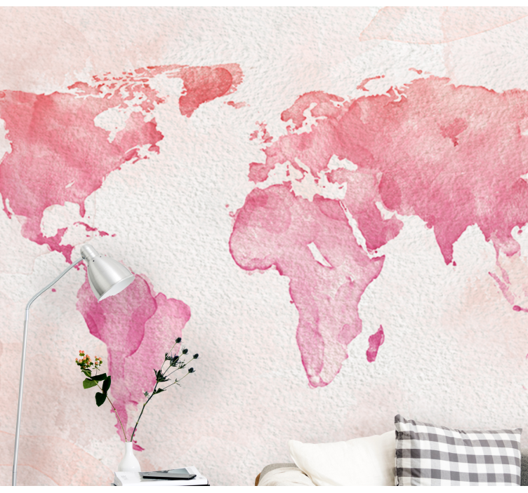 World map wall mural watercolor world outline - TenStickers