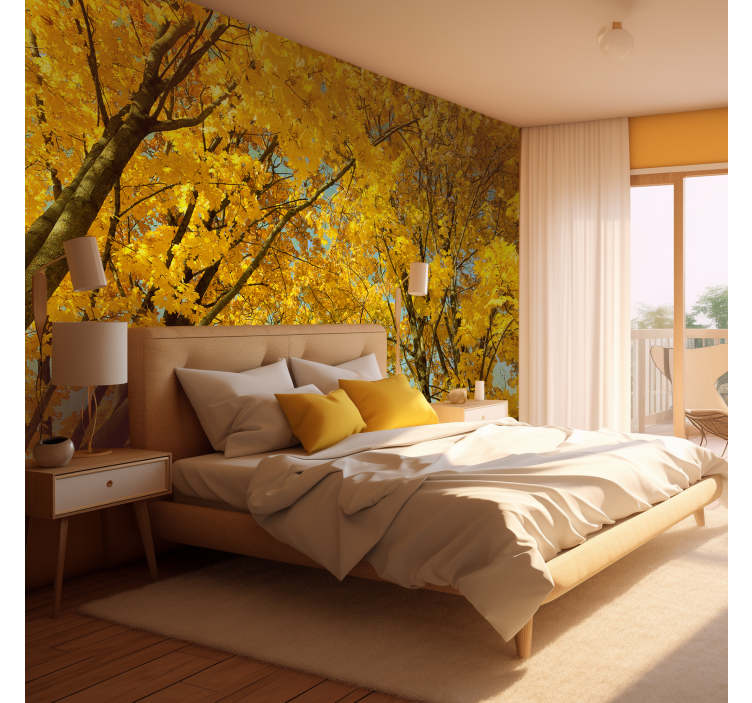 yellow autumn leaves tree mural - TenStickers