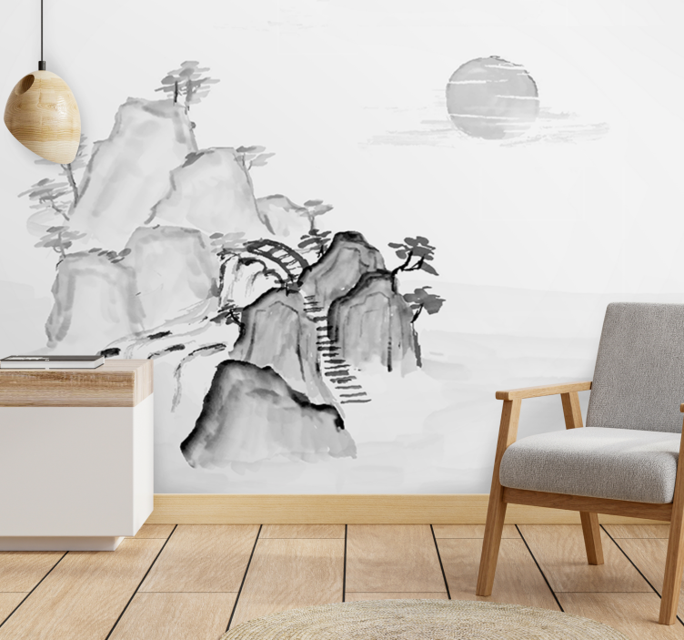 Zen wall mural mountain landscape view - TenStickers