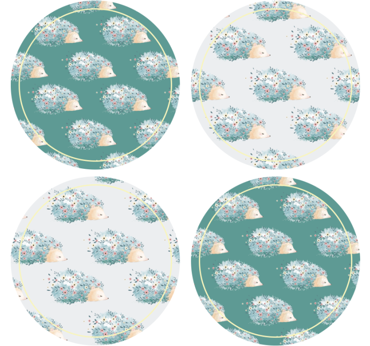 Modern coasters with hedgehogs in floral designs - TenStickers