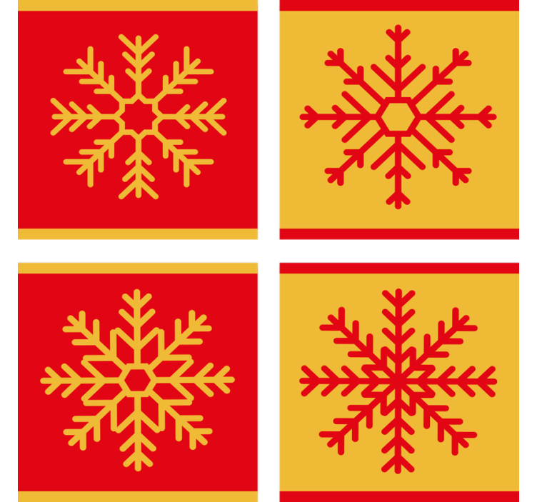 Christmas coasters red and yellow snowflake design - TenStickers