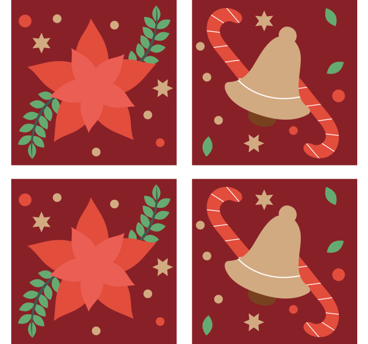 Christmas coasters poinsettia and bell design - TenStickers