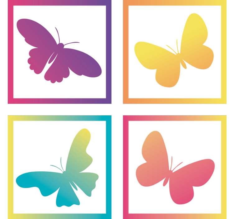 Modern coasters with colorful butterfly silhouettes - TenStickers