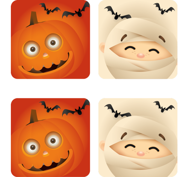 Halloween coasters featuring happy pumpkin and mummy - TenStickers