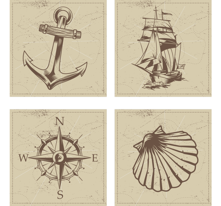 Vintage coasters nautical symbols set - TenStickers