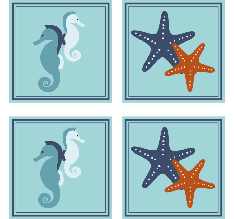 Vintage coasters seahorse and starfish designs - TenStickers