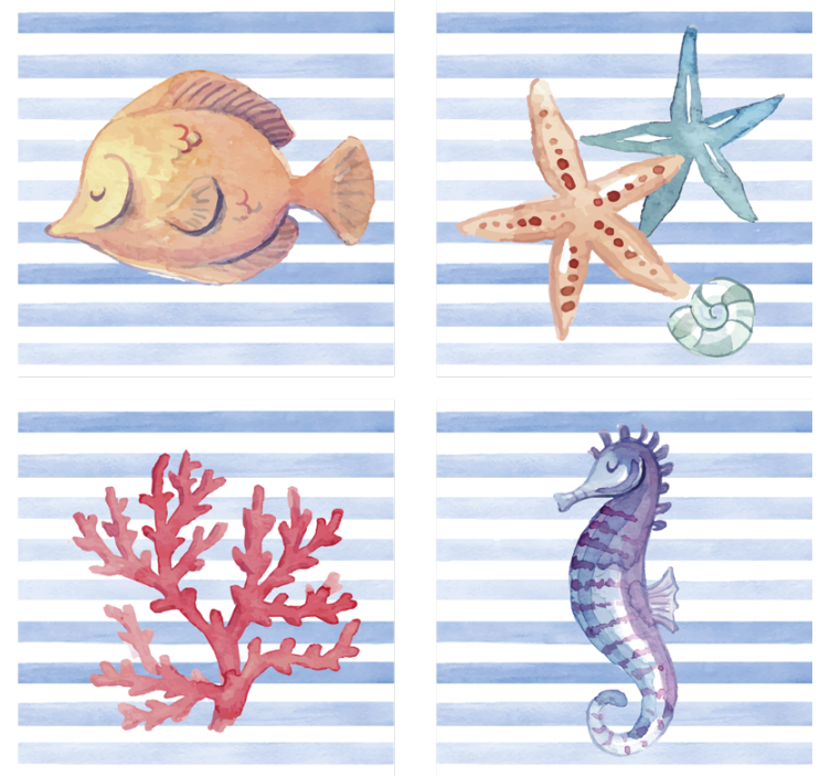 Tile coasters featuring sea creatures artwork - TenStickers