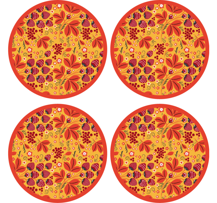 Strawberry Russian folk pattern modern coaster - TenStickers