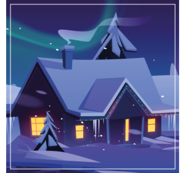 Christmas coasters snowy cabin with lights - TenStickers