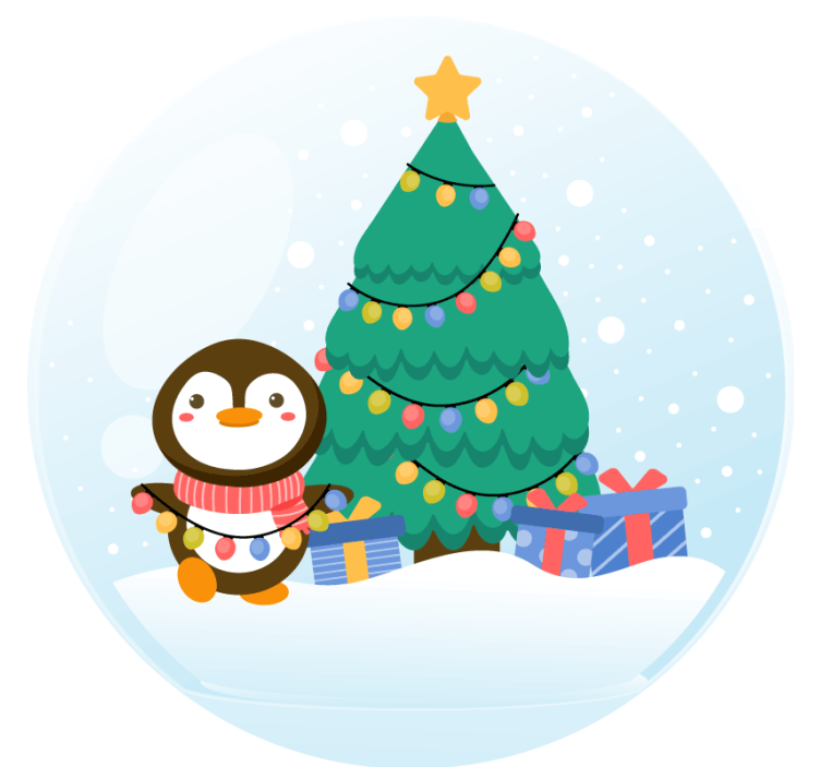 Penguins and Christmas Tree  christmas coaster - TenStickers