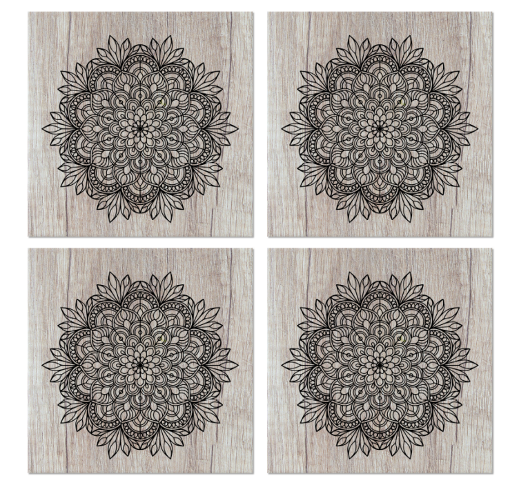 Black mandala on the wood tile coasters - TenStickers
