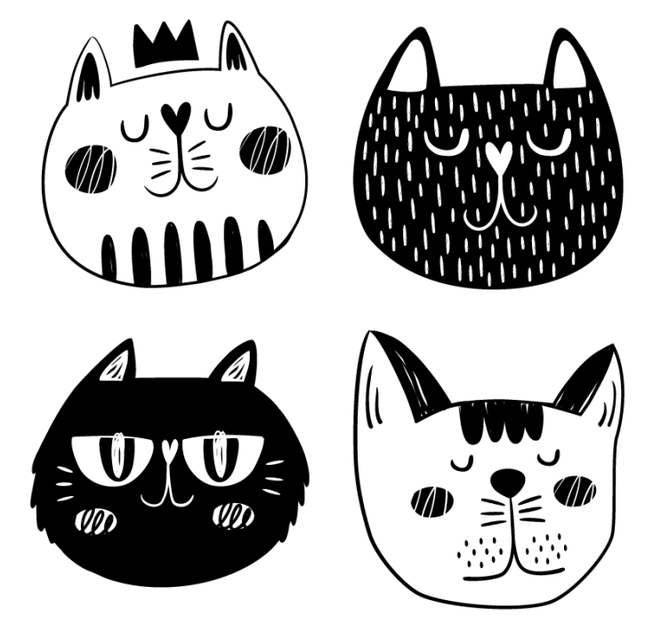 Geek coasters featuring whimsical cat art - TenStickers