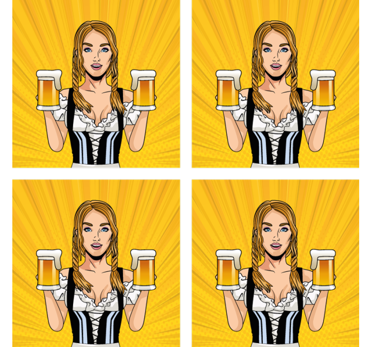 Beer mats cheerful woman holding beers - TenStickers