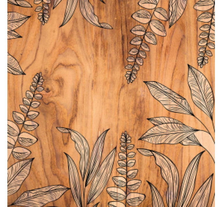 Beige leaves over wood texture coaster - TenStickers