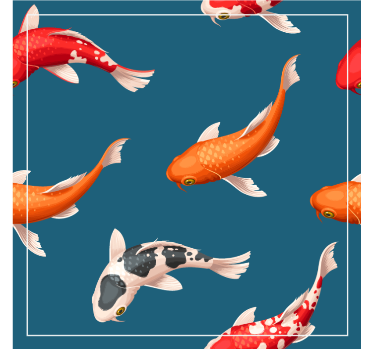 Koi fish pattern blue background modern coaster - TenStickers