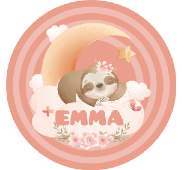 Cute animals sloth with name coasters - TenStickers