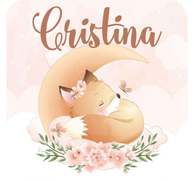 Cute fox for girl with name coasters - TenStickers
