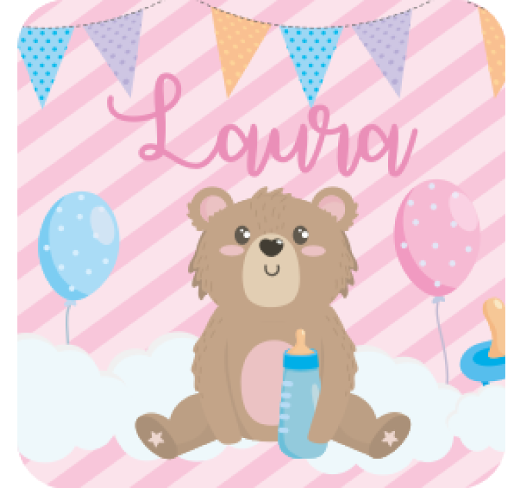 Cute bear for girl with name coasters - TenStickers