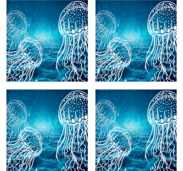 Blue white jellyfish sea design modern coaster - TenStickers