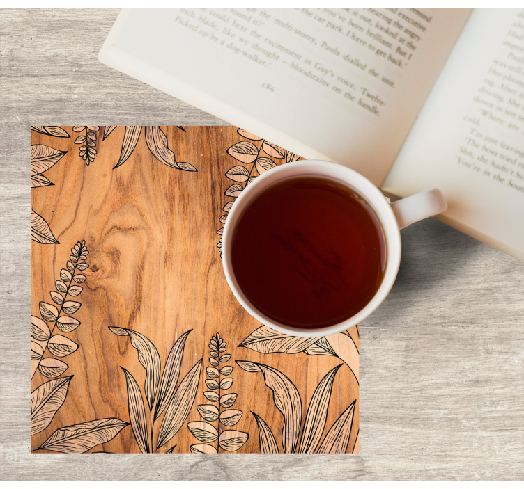 Beige leaves over wood texture coaster - TenStickers