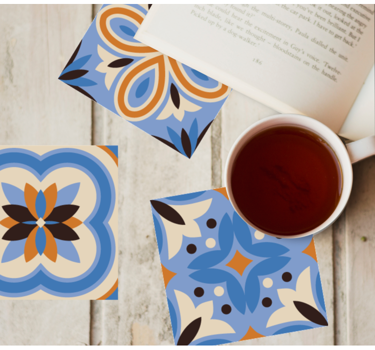 Blue and orange tile collection coasters - TenStickers
