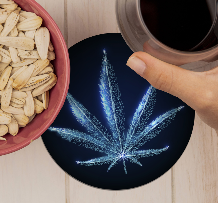 Circular blue marijuana plant modern coaster - TenStickers