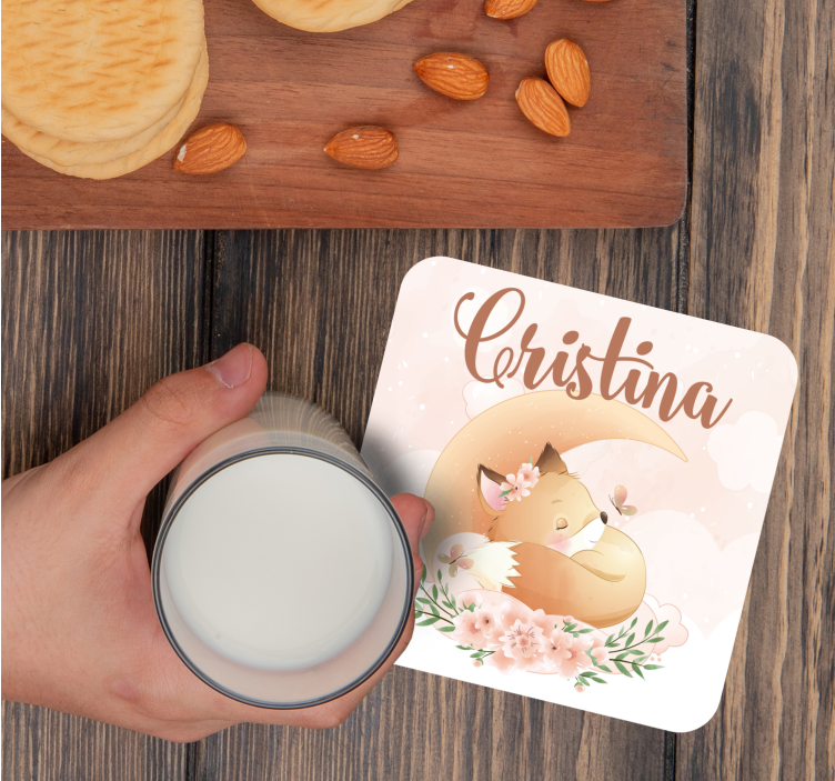 Cute fox for girl with name coasters - TenStickers