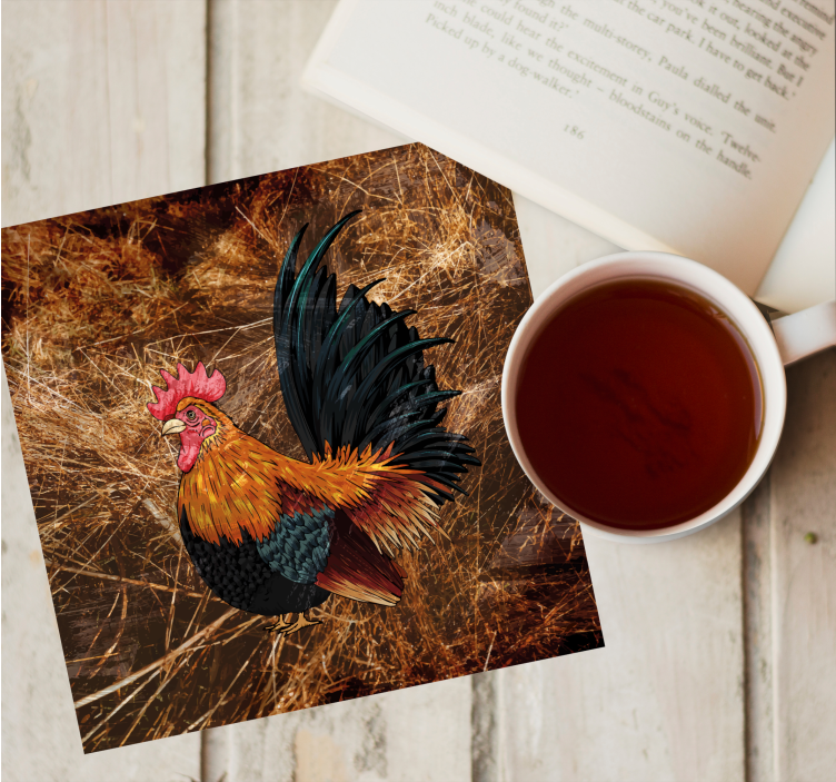 Drawn rooster in straw vintage coaster - TenStickers