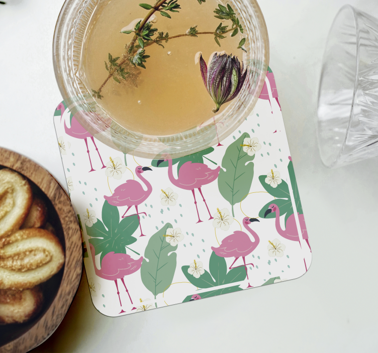 Flamingos and leaves coaster modern coaster - TenStickers