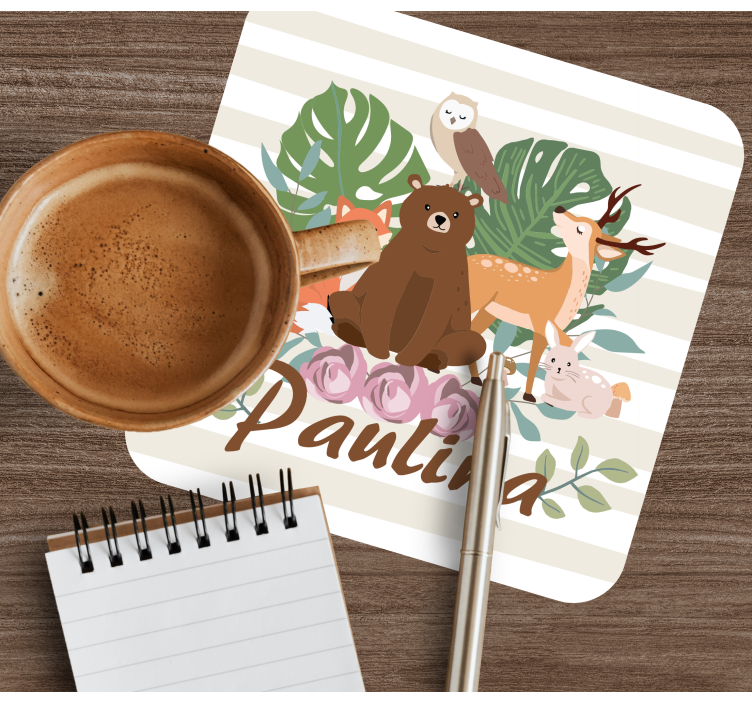 Girly woodland animals personalized coasters - TenStickers