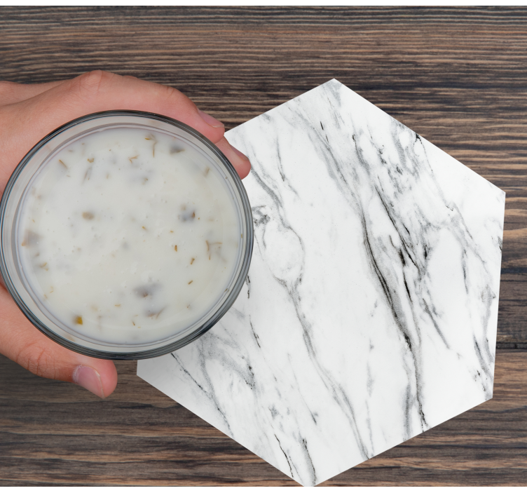 Hexagonal marble pattern white black coaster - TenStickers