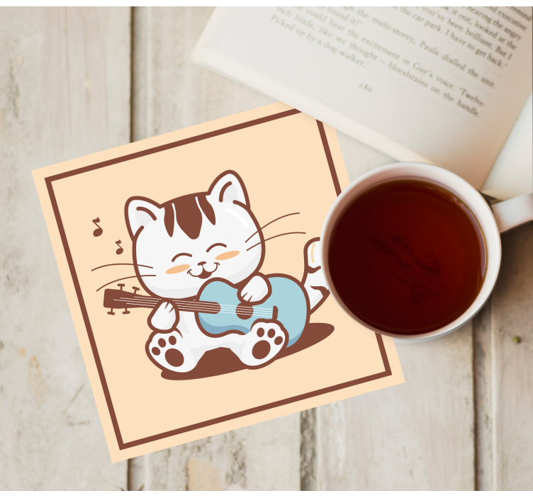 Musician cat cartoon modern coaster - TenStickers