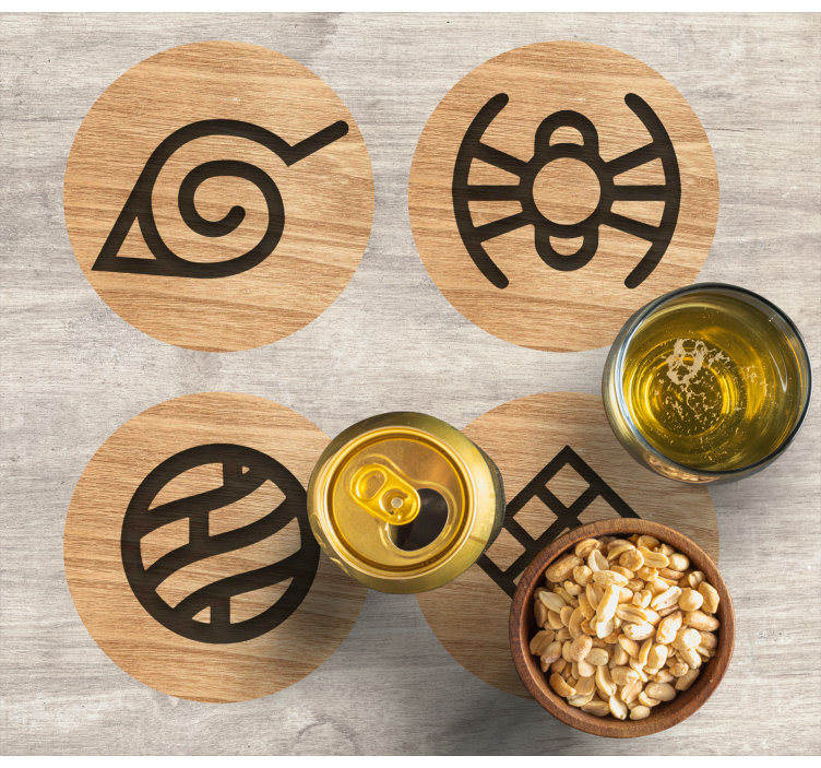 Naruto wooden pattern geek coasters - TenStickers