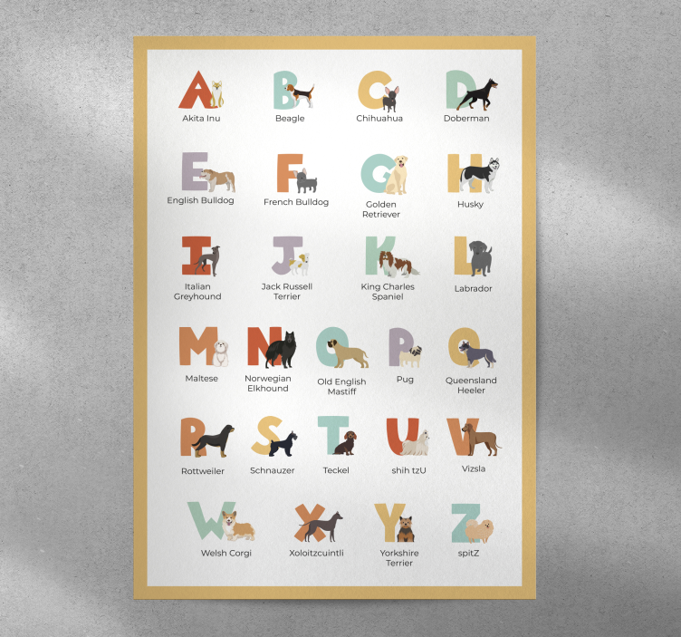 dog breeds alphabet dog poster - TenStickers