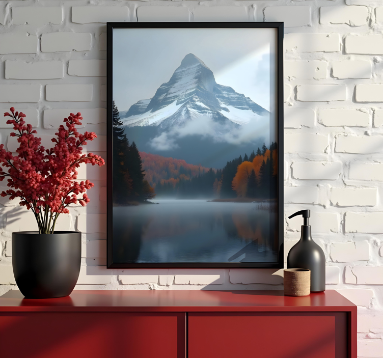 Foggy autumn mountains photo realistic poster - TenStickers