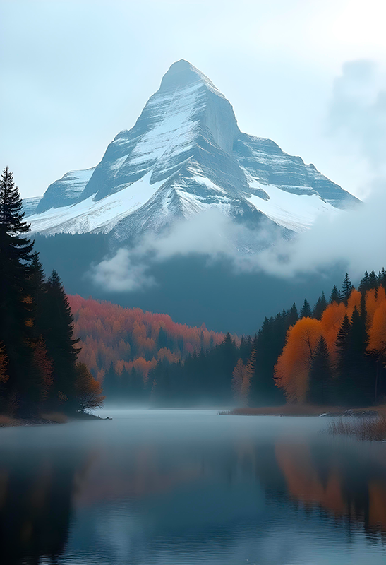 Foggy autumn mountains photo realistic poster - TenStickers