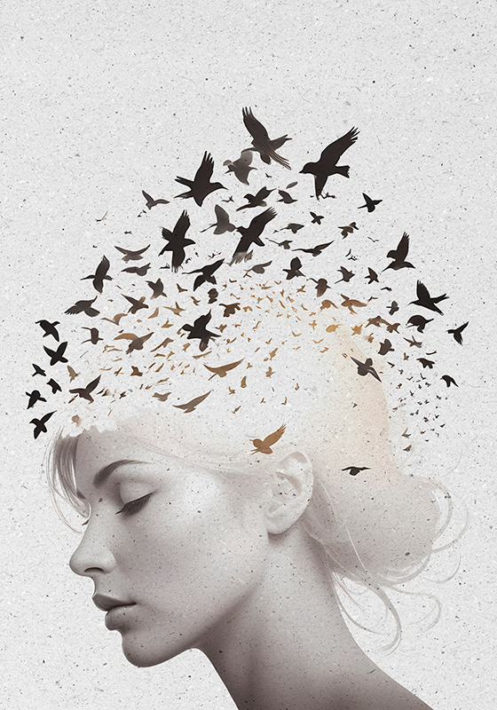 Birds in head abstract poster - TenStickers