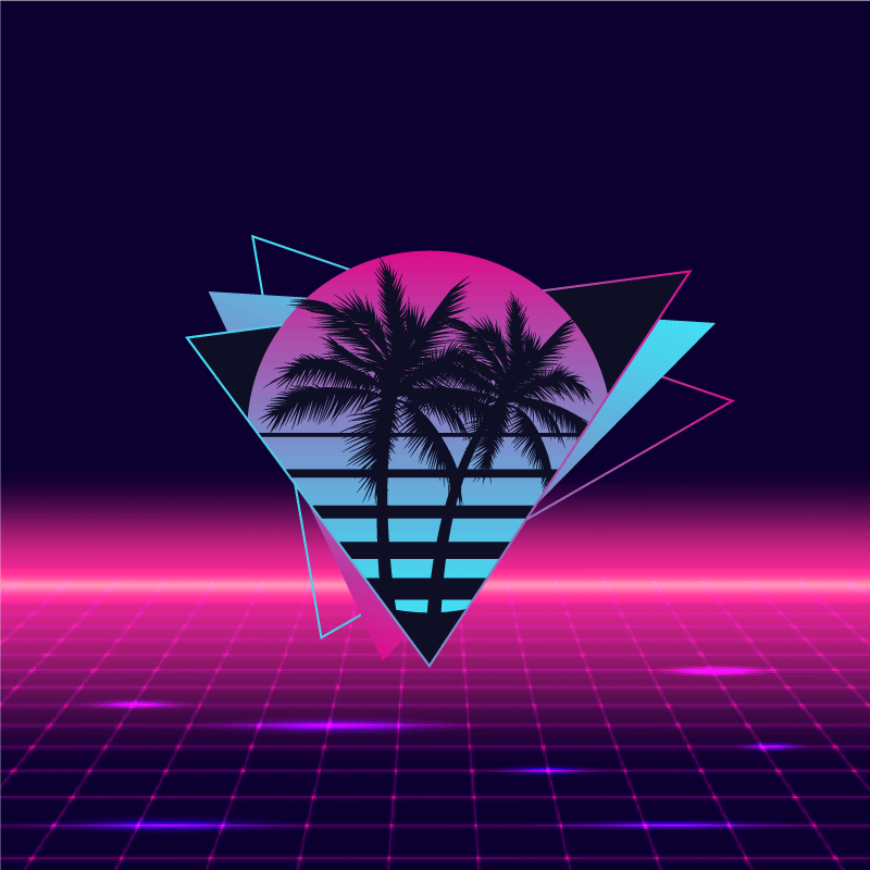 Living room poster with vaporwave palm tree design - TenStickers