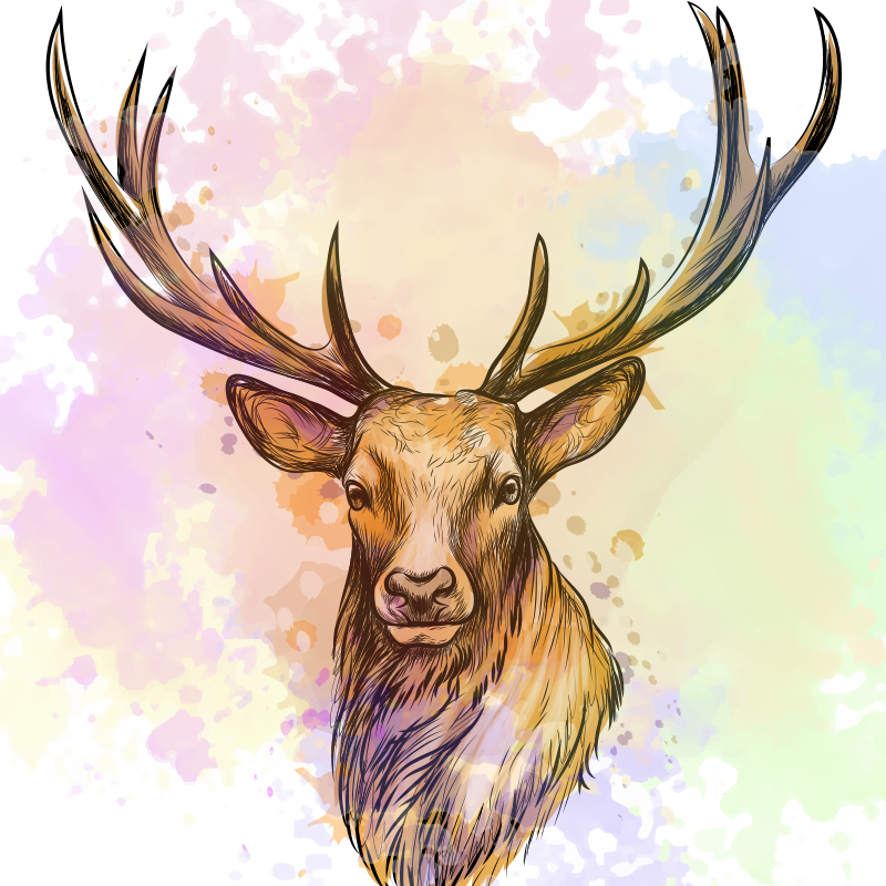 Living room poster paint splash stag print - TenStickers