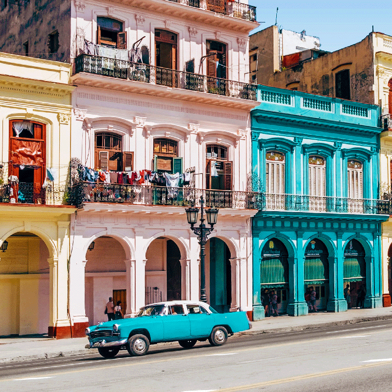 Living room poster blue and pink street and car design - TenStickers