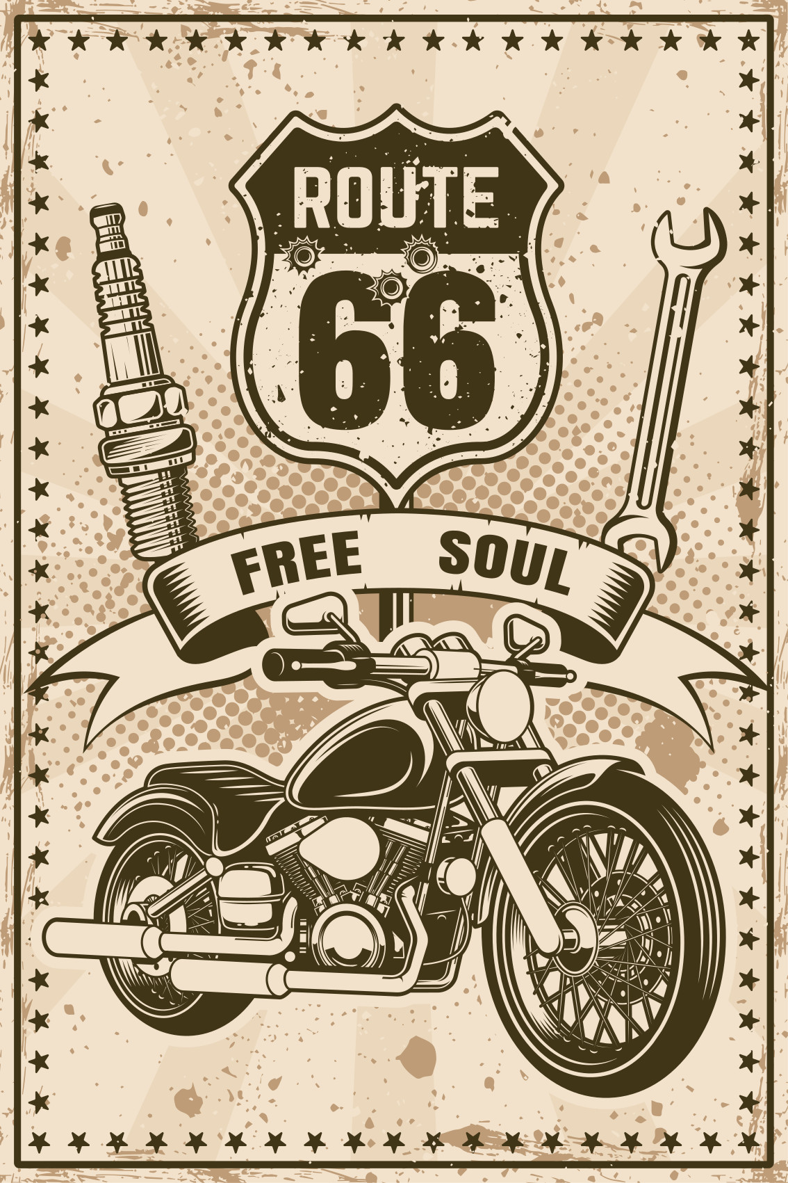 Living room poster route 66 motorcycle - TenStickers
