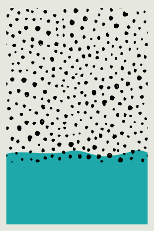 Living room poster abstract blue painting with black dots - TenStickers