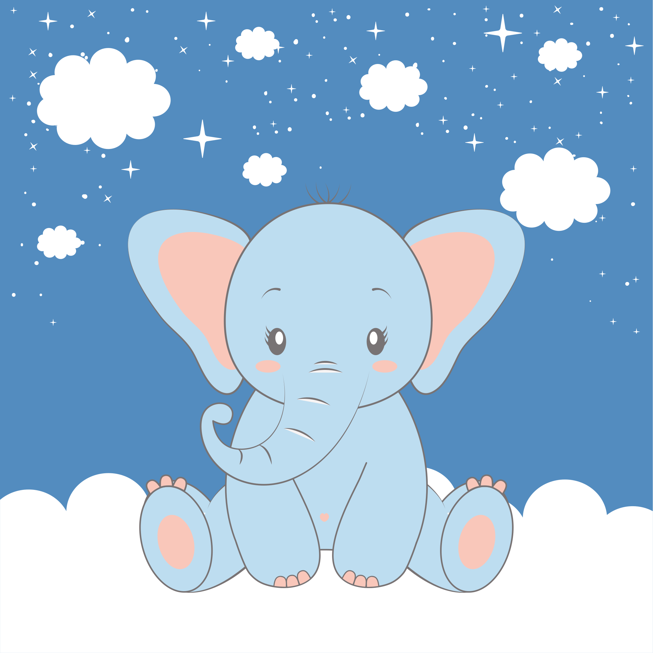 Nursery poster cute baby cartoon elephant blue - TenStickers