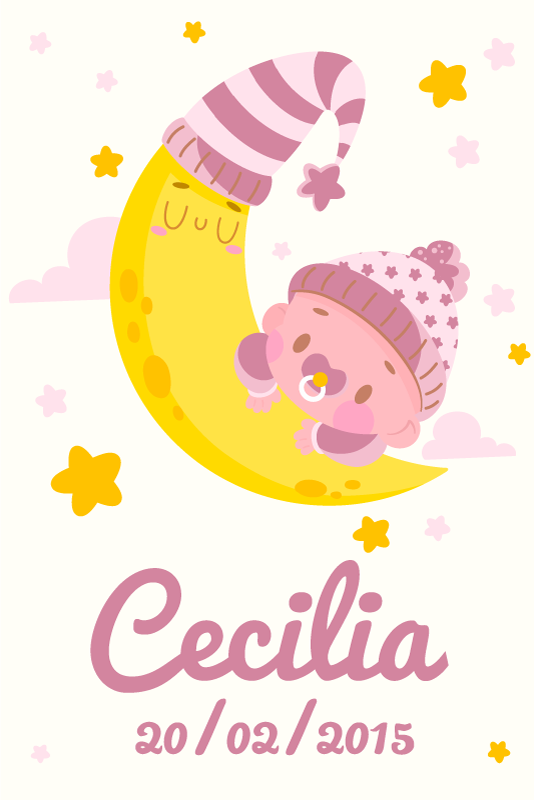 Nursery poster baby with name and birth date - TenStickers