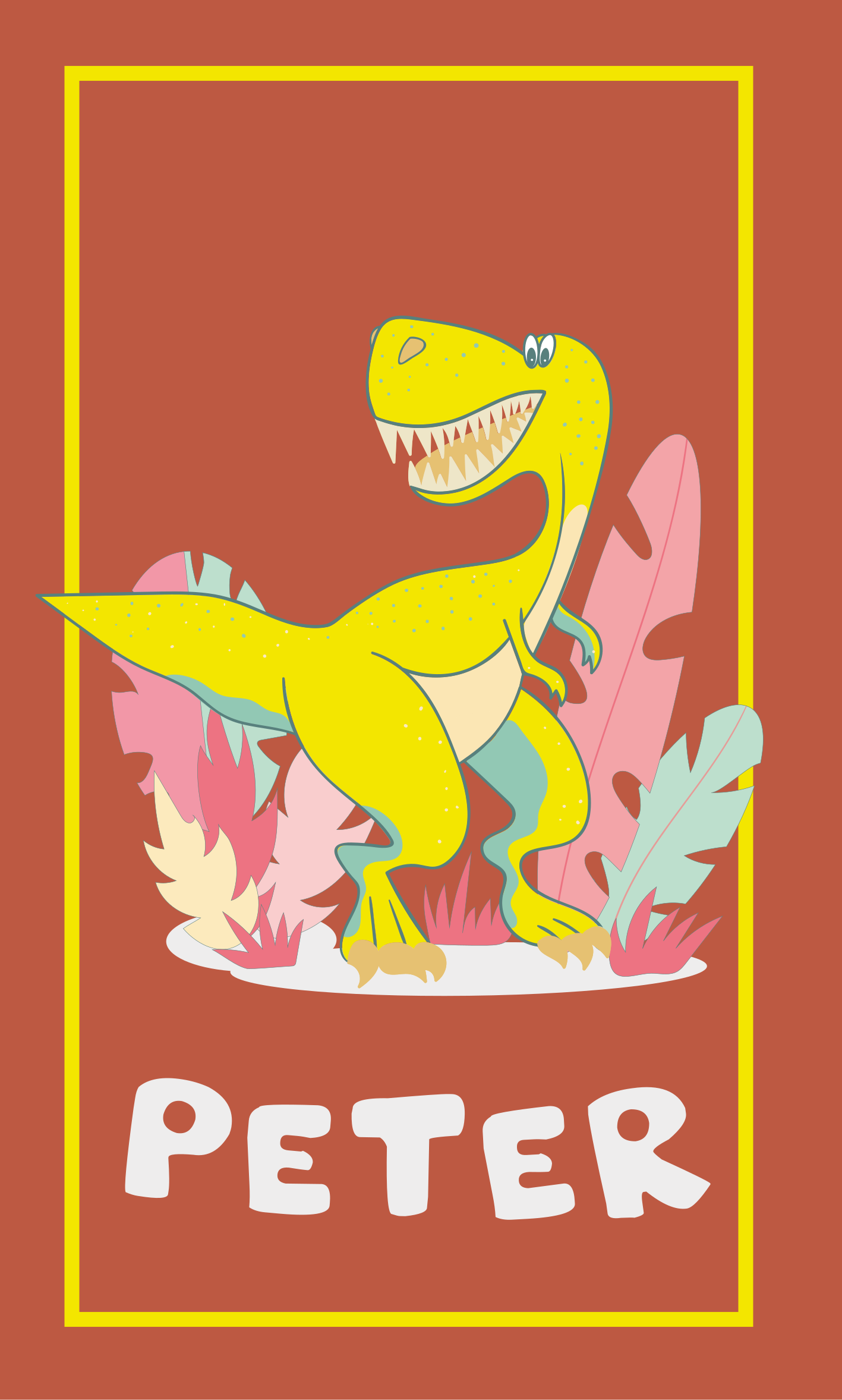 Nursery poster of yellow dino with plants - TenStickers