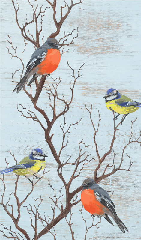 Vintage poster blue vintage trees with birds - TenStickers