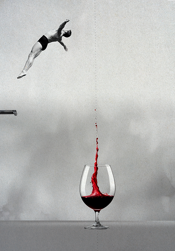 Abstract poster leaping into a glass of wine - TenStickers
