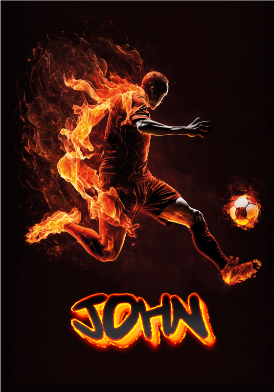 Football poster soccer player in flames - TenStickers