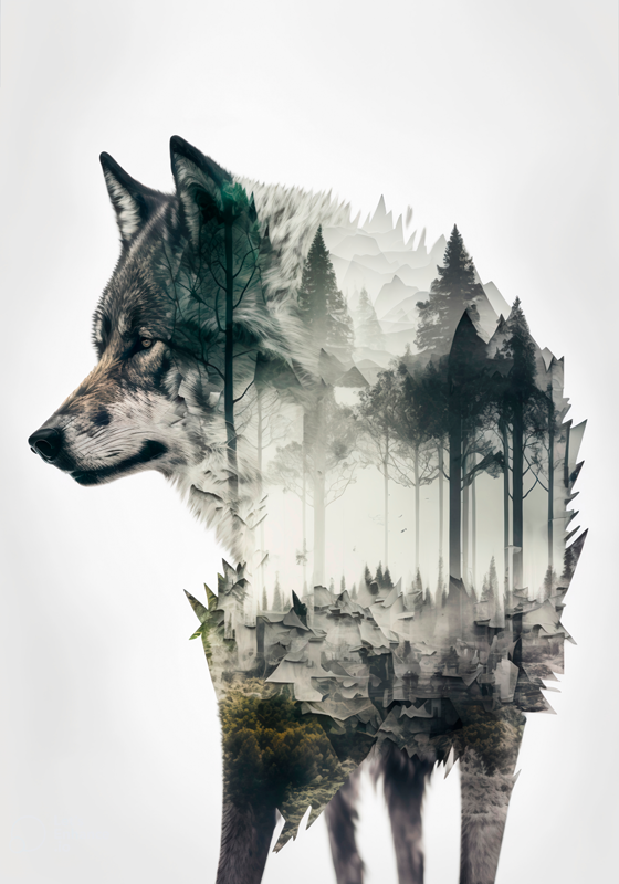 Wolf double exposure animal poster - TenStickers