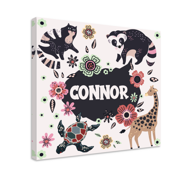 name surrounded by animals personalised canvas - TenStickers